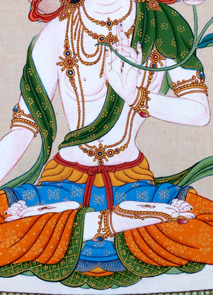 White Tara Thangka | Karma Gadri Style Painting | Female Buddha