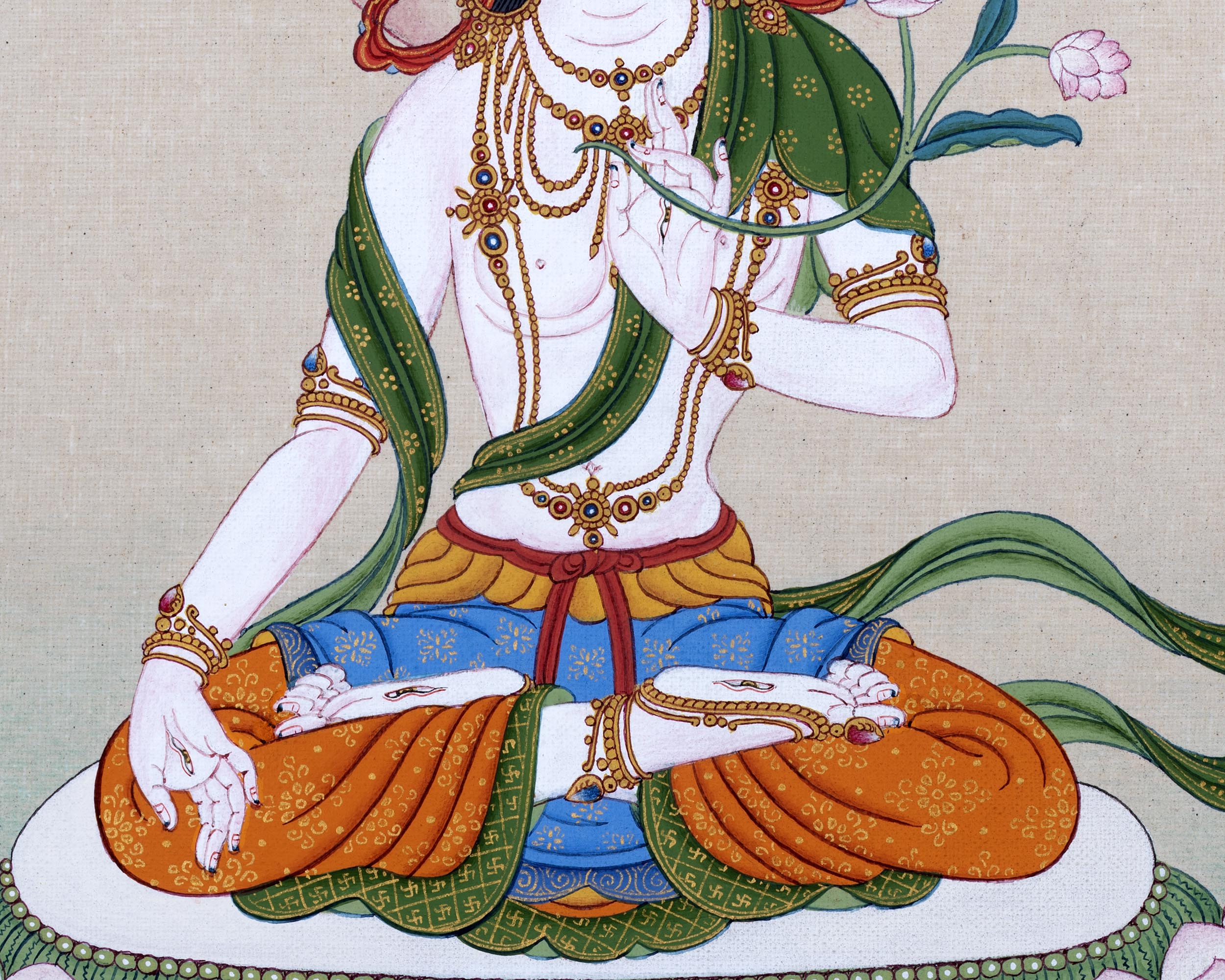 White Tara Thangka | Karma Gadri Style Painting | Female Buddha