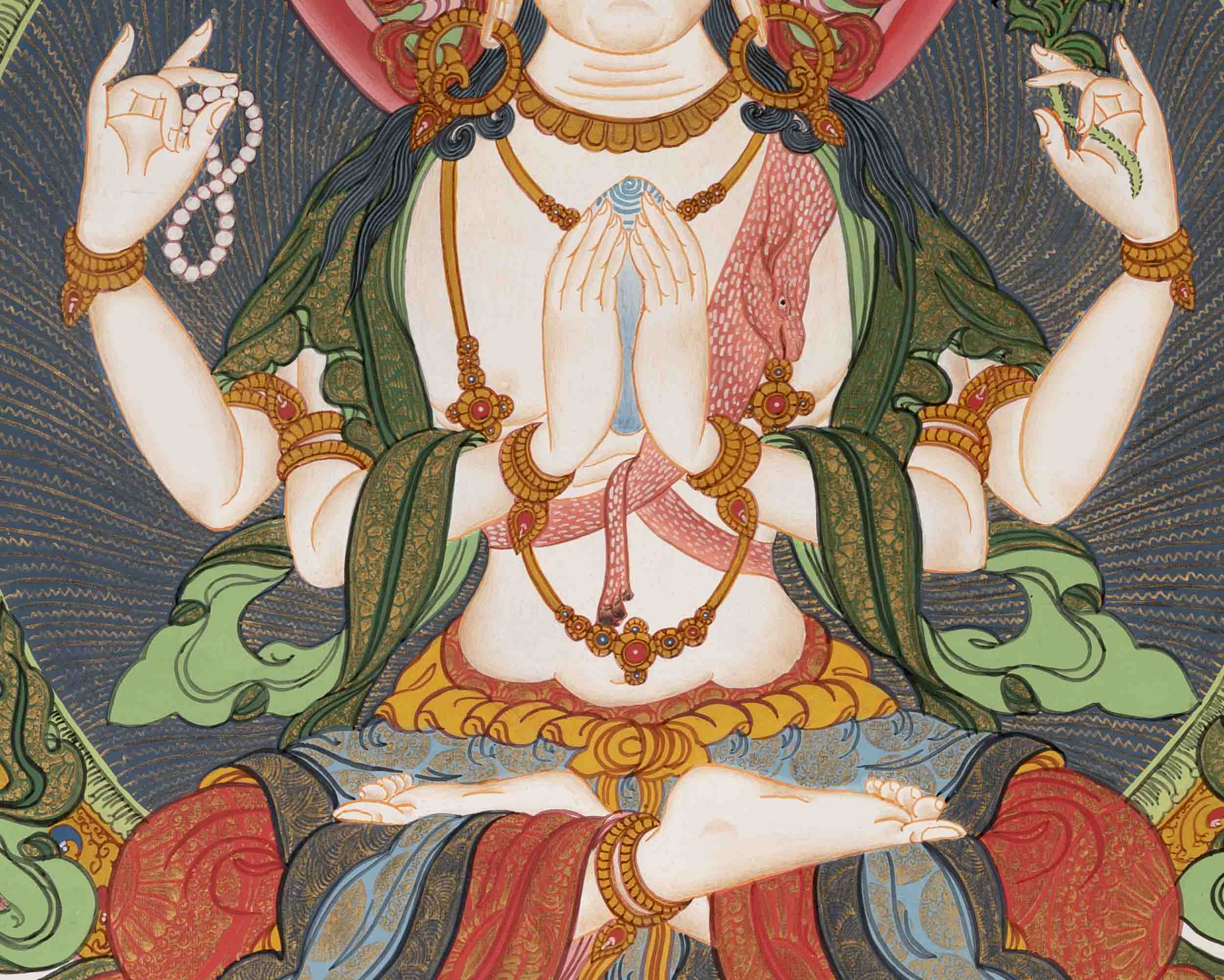 Avalokiteshvara Chengrezig | Bodhisattva Of Compassion | Traditional Tibetan Paint