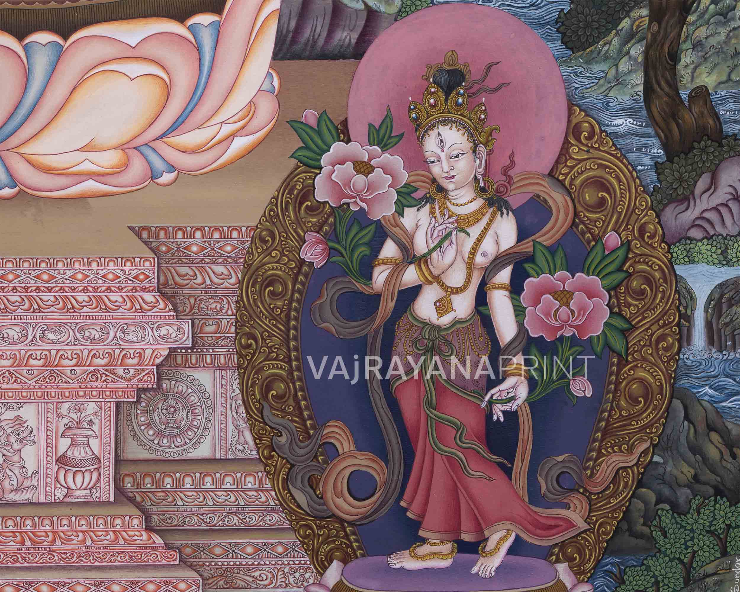 Manjushri Namasangiti With 12 Arms In Newari Print | Himalayan Bodhisattva Of Wisdom Pauba Print
