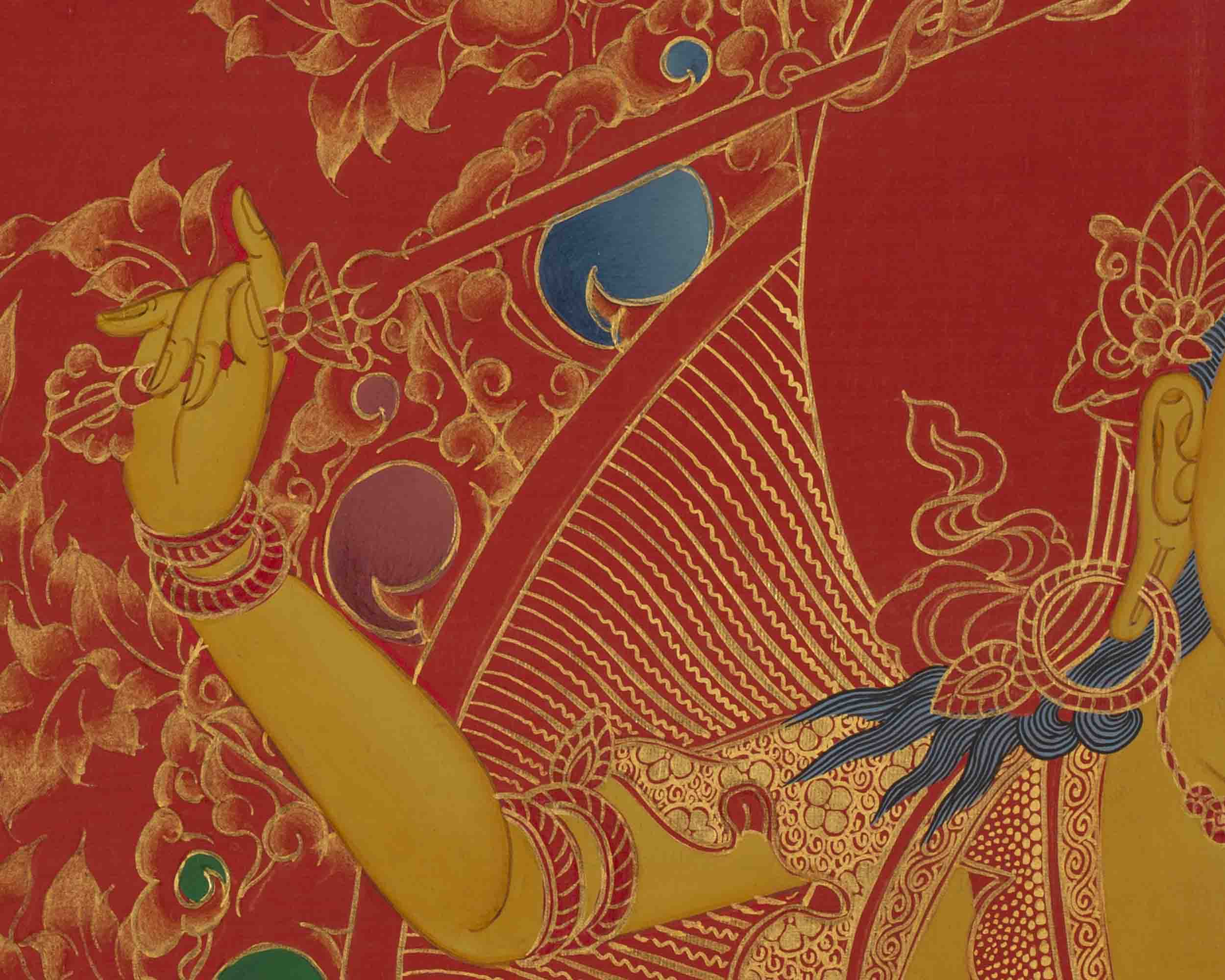 Manjushree Thangka | 24K Gold Style  Painting | Religious Wall Decors