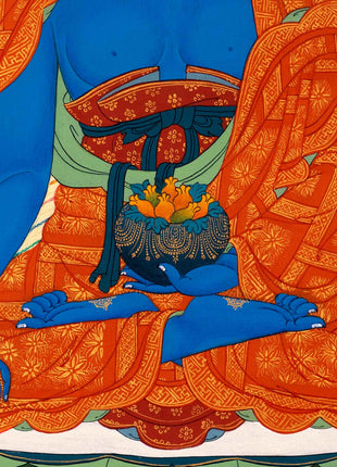 Buddha Of Medicine Bhaishajyaguru Thangka | Traditional Buddhist Art