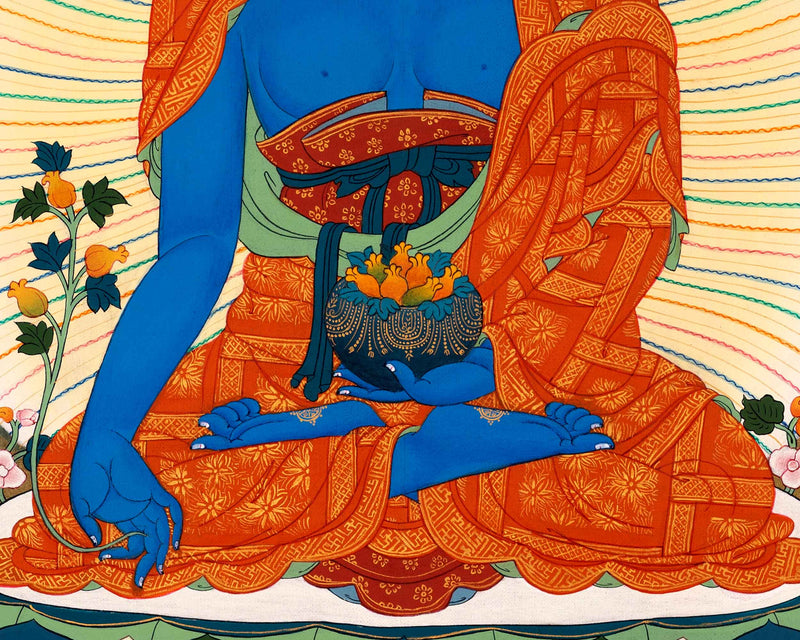 Buddha Of Medicine Bhaishajyaguru Thangka | Traditional Buddhist Art