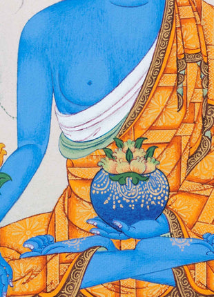 Hand-Painted Thangka For Medicine Buddha Mantra Practice | Traditional Tibetan Buddhist Art