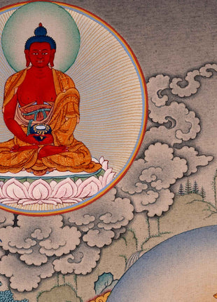 Bodhisattva Thangka | Chenrezig with Vajrapani, Manjushri and Amitabha Buddha