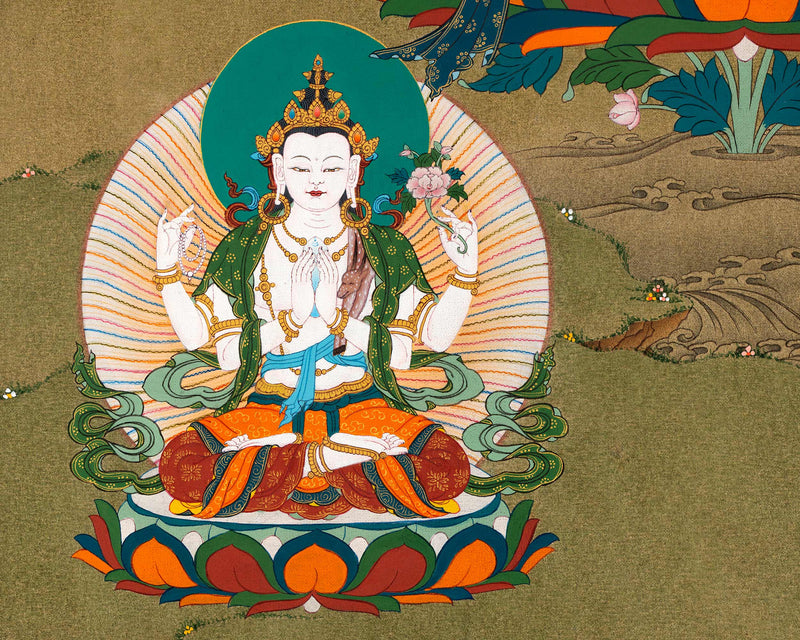 Manjushree Thangka | Manjushri With Others | Tibetan Thangka Painting