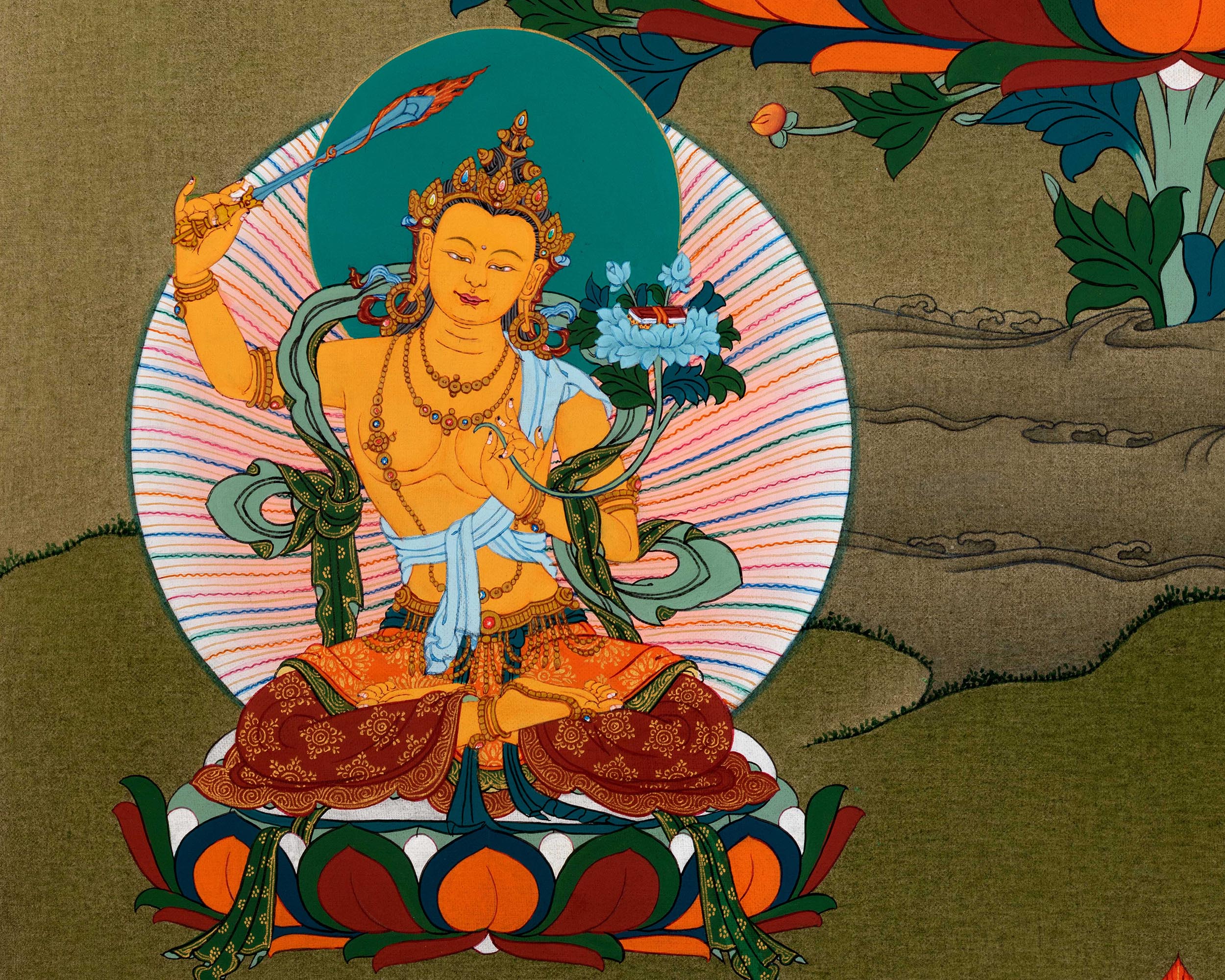 Chenrezig With Manjushri And Vajrapani | Bodhisattva Thangka