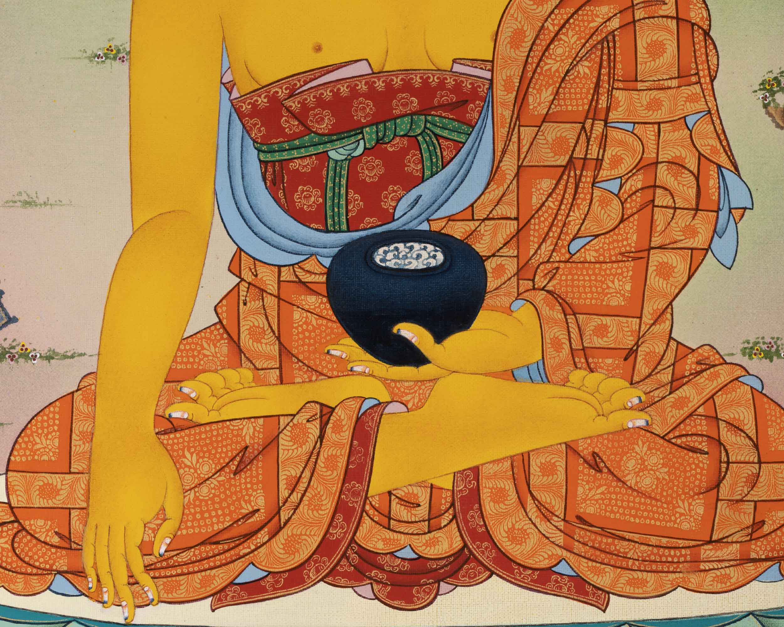 Himalayan Shakyamuni Buddha Prayer Thangka Print | Gautama Buddha Print As Spiritual Room Decor