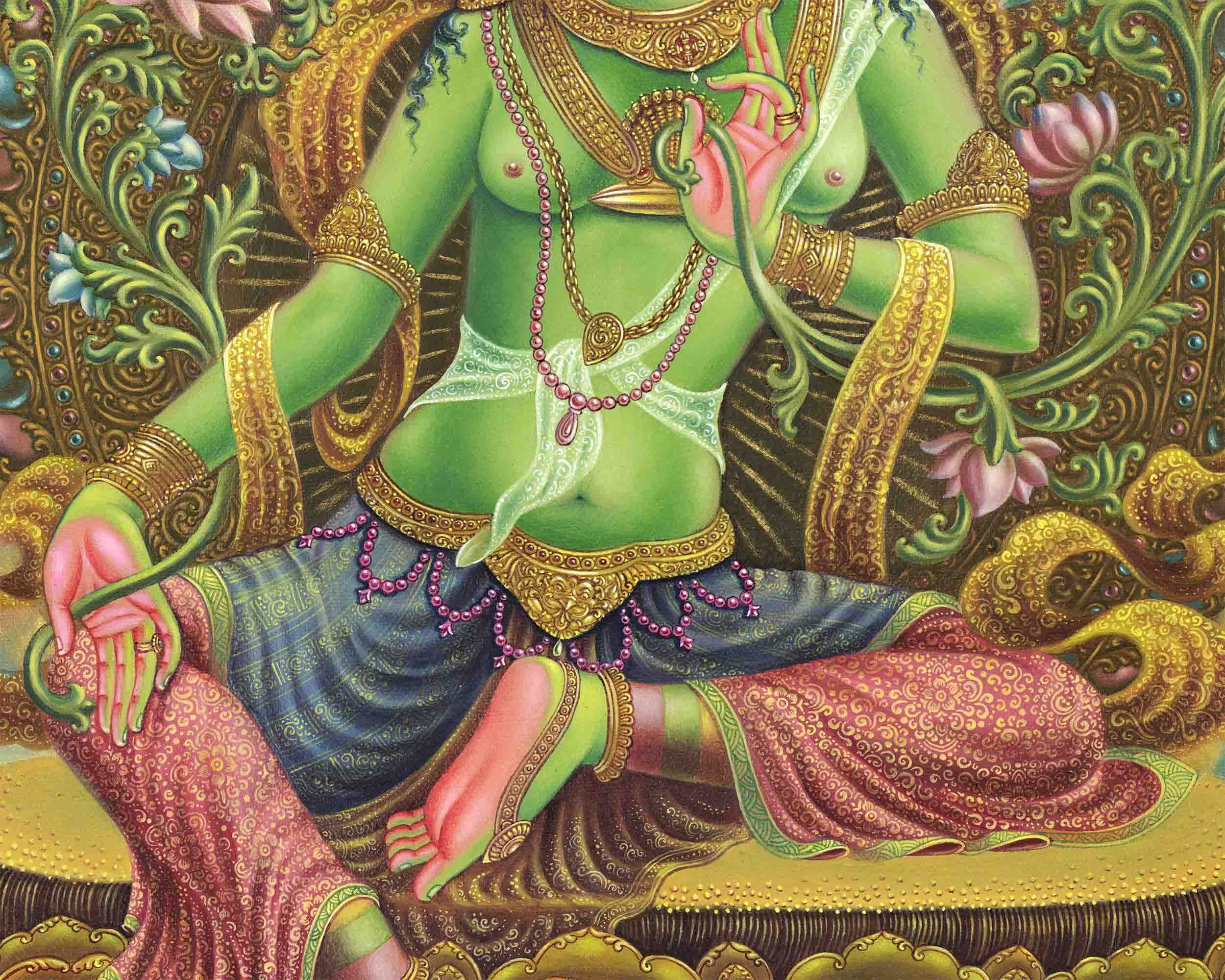 Sacred  Green Tara Thangka Digital Print |  Fine Quality Print