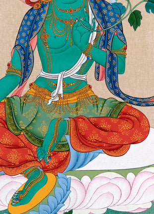 Green Tara | Tibetan Thangka Painting | Handmade Tara Art