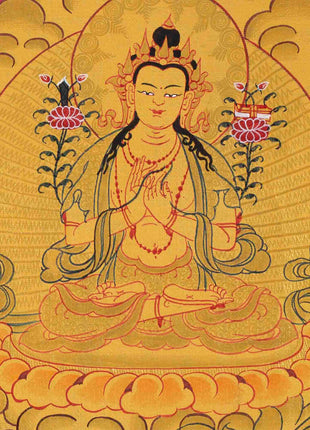 Full 24K Gold Manjushree Thangka | Bodhisattva Of Wisdom