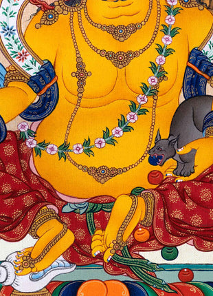Tibetan Poster Of Dzambhala God Of Wealth For Wall Decoration | Traditional Tibetan Deity Canvas Print