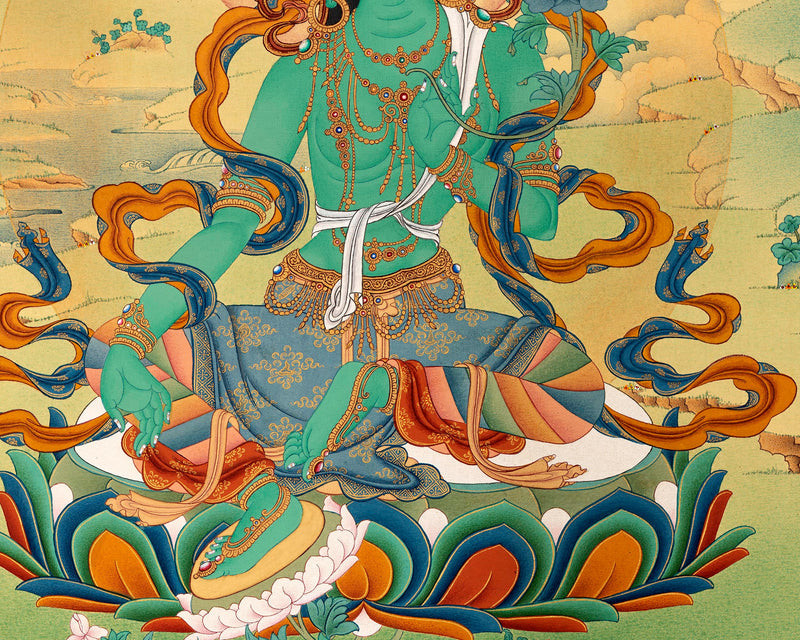 Green Tara | Tibetan Thangka Print | Digital Thangka Canvas Print