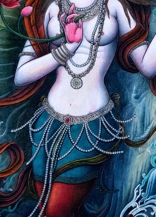 Ganga Goddess Giclee Print For Prayers | Traditional Newari Paubha Art Prints For Wall Hanging