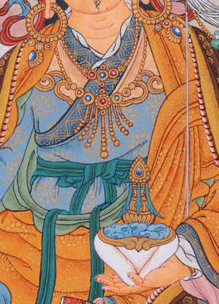 Traditionally Hand-Painted Guru Rinpoche Mantra Thangka | Tibetan Lotus Born Master Art For Prayers