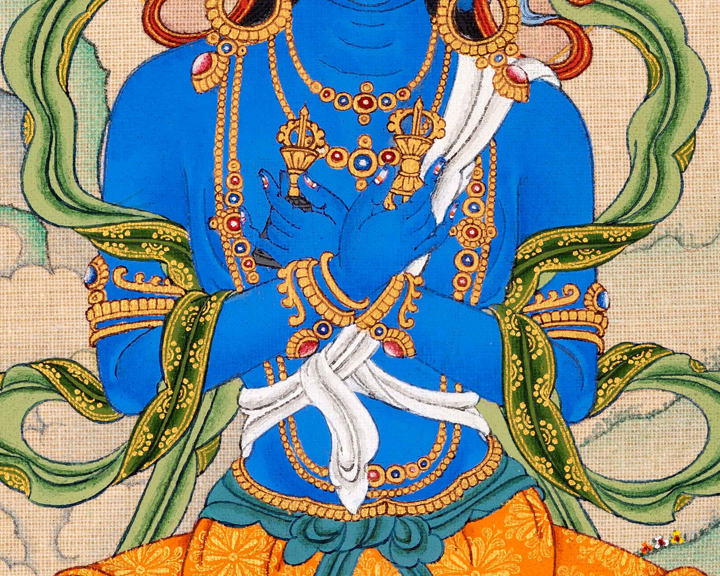 Vajradhara Buddha Thangka in Natural Stone colors