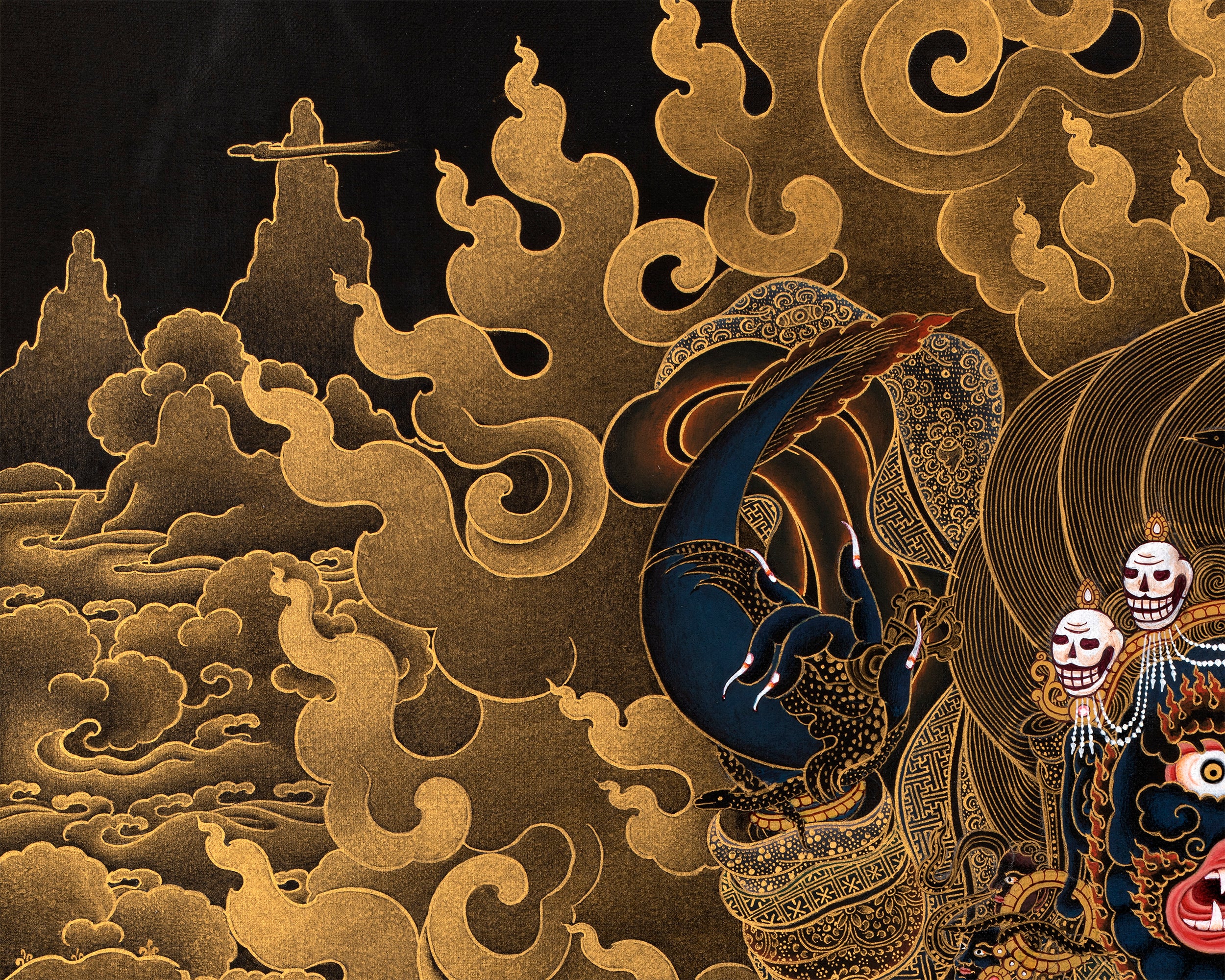 Mahakala Bernagchen Thangka | Kagyu Protector | Black & Gold Thangka