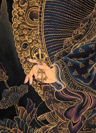 Guru Rinpoche in Pure 24K gold Thangka, Nakthang Style Tibetan Painting