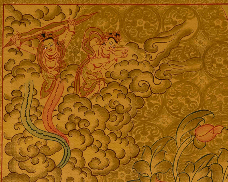 Gold Green Tara Thangka | Religious Buddhist Painting | Wall Decors