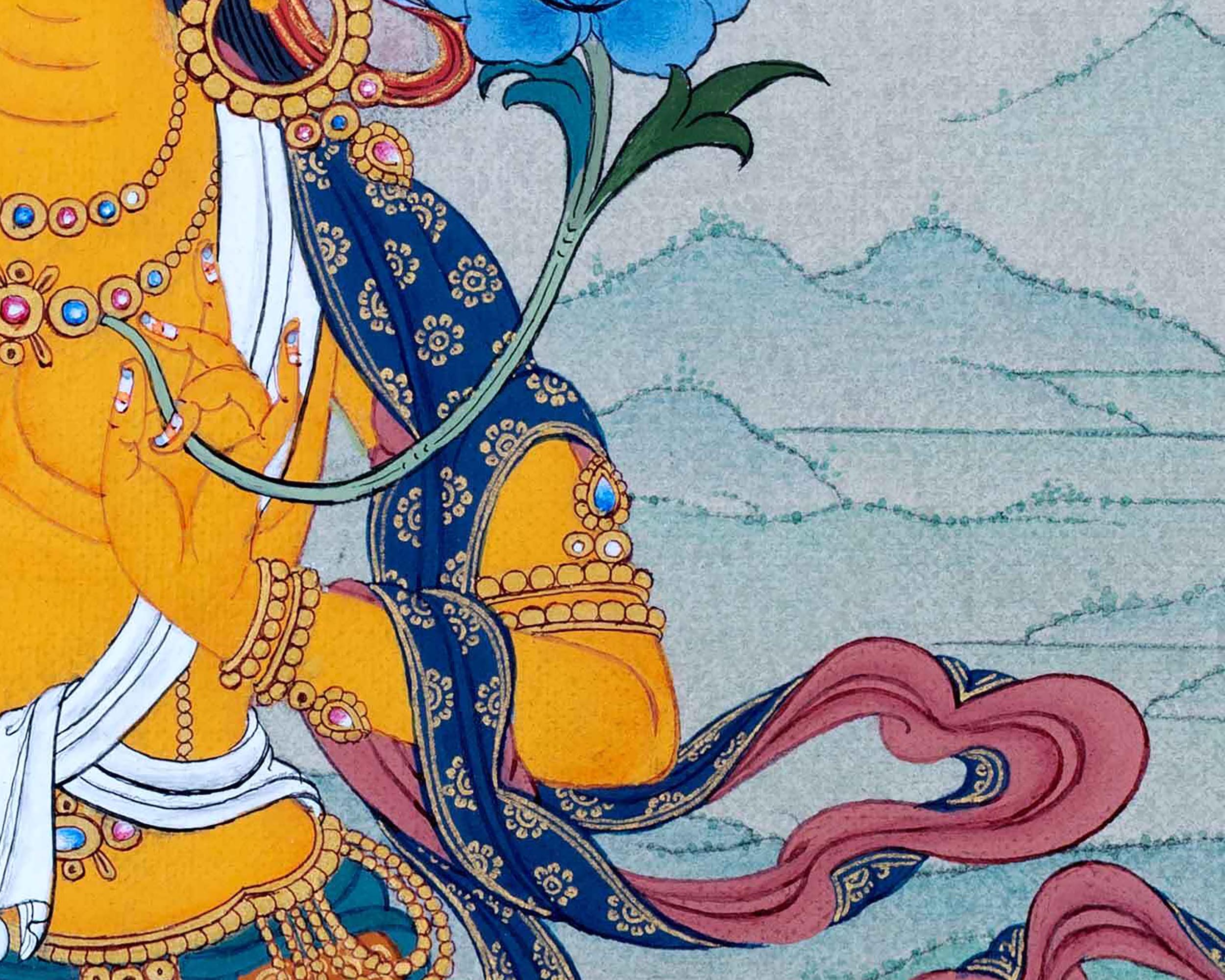 Tibetan Manjushri Thangka | Buddhism Art | 24K Gold