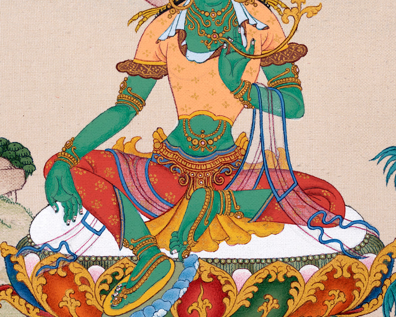 Green Tara Thangka | Hand Painted Tara | Tibetan Painting