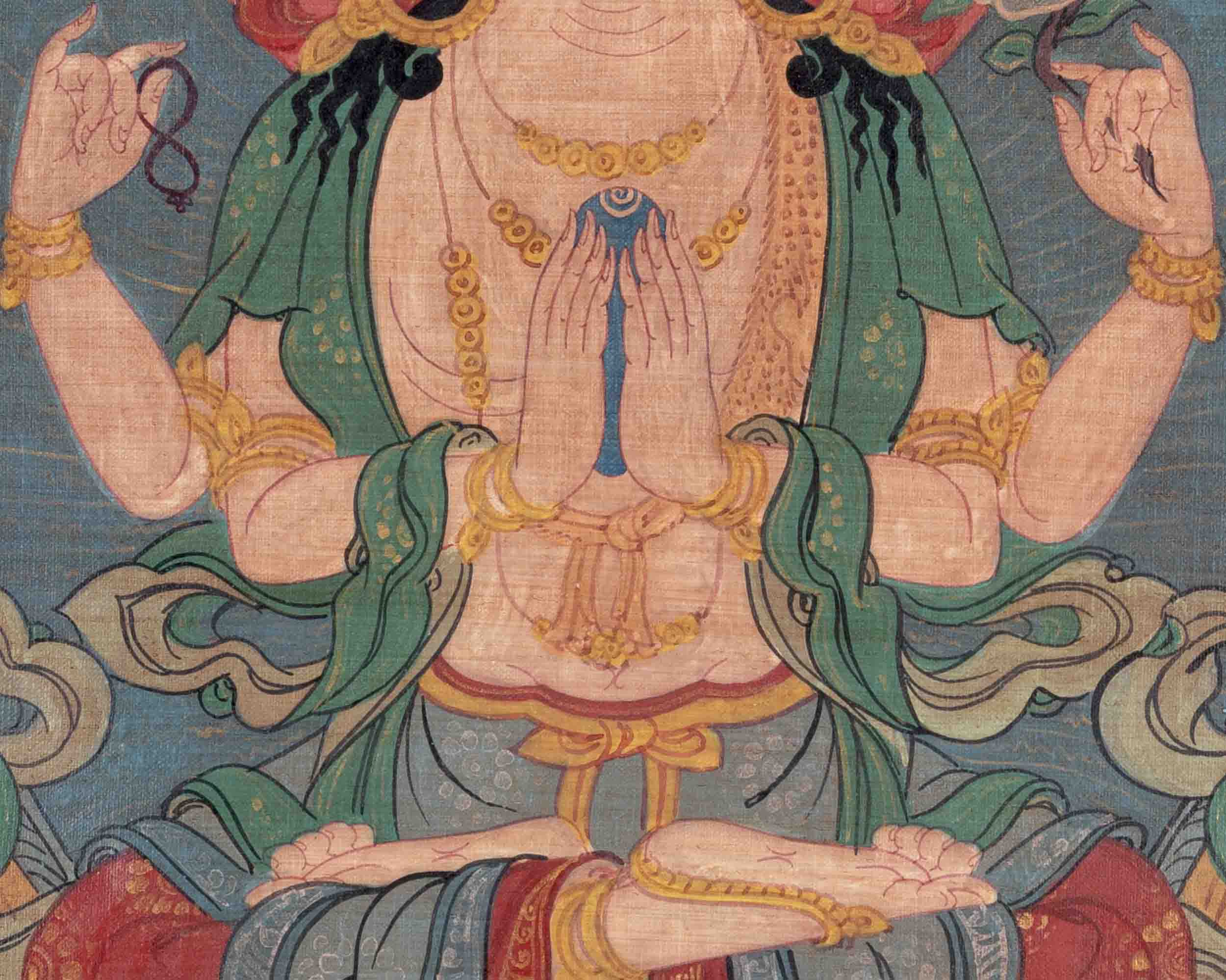 Chenresig's Compassion: A Sacred Avalokitesvara Thangka | Bodhisattva Of Compassion | Wall Decors