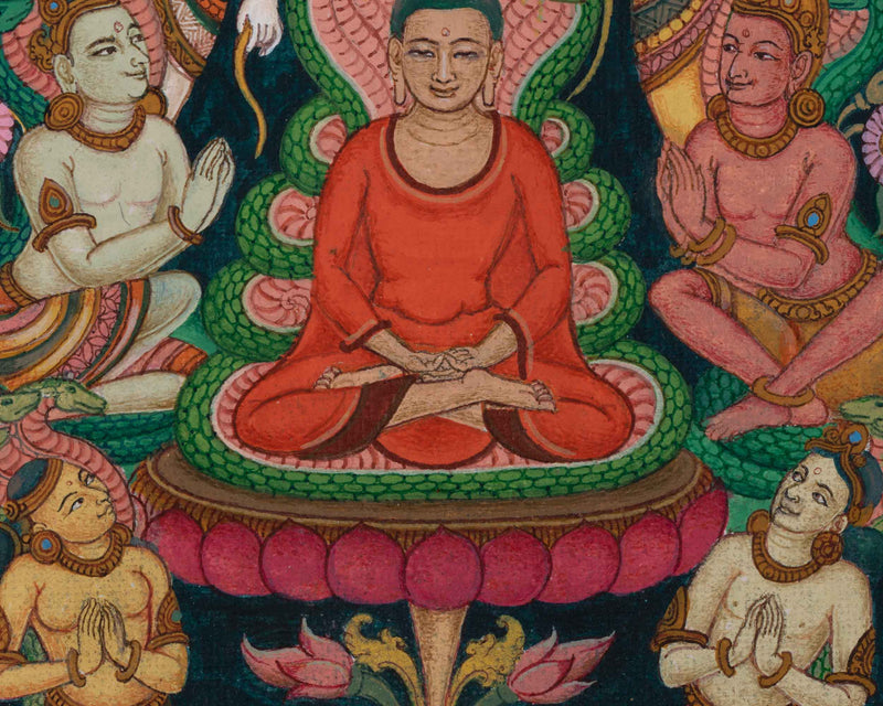 Traditional Tibetan Thangka Print For Shakyamuni Buddha Teachings Practice | Historical Buddha Giclee Print