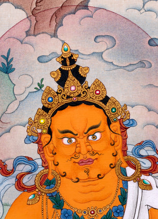 Yellow Jambhala Thangka | Dzambhala Painting | Hand-painted Buddhist Wealth Deity