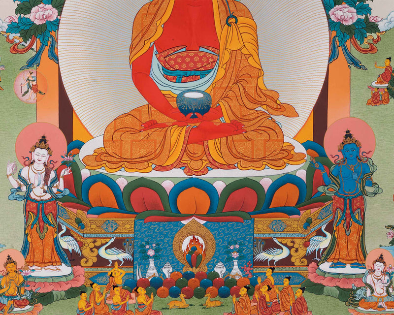 Amitabh Buddha Pure Land Thangka | Traditionally Hand-Painted Amitabha Singham Art