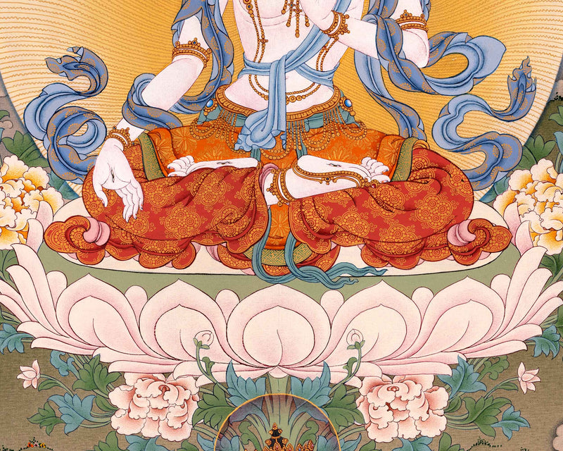 White Tara Art Long Life Bodhisattva | Traditional Tibetan Thangka