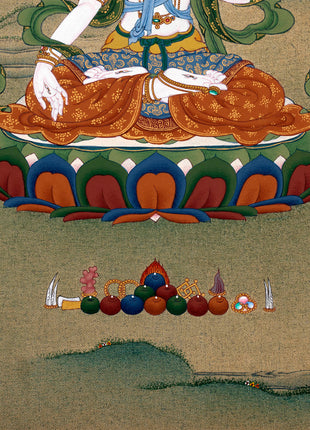 White Tara, Tibetan Thangka Painting, in Natural Stone colors