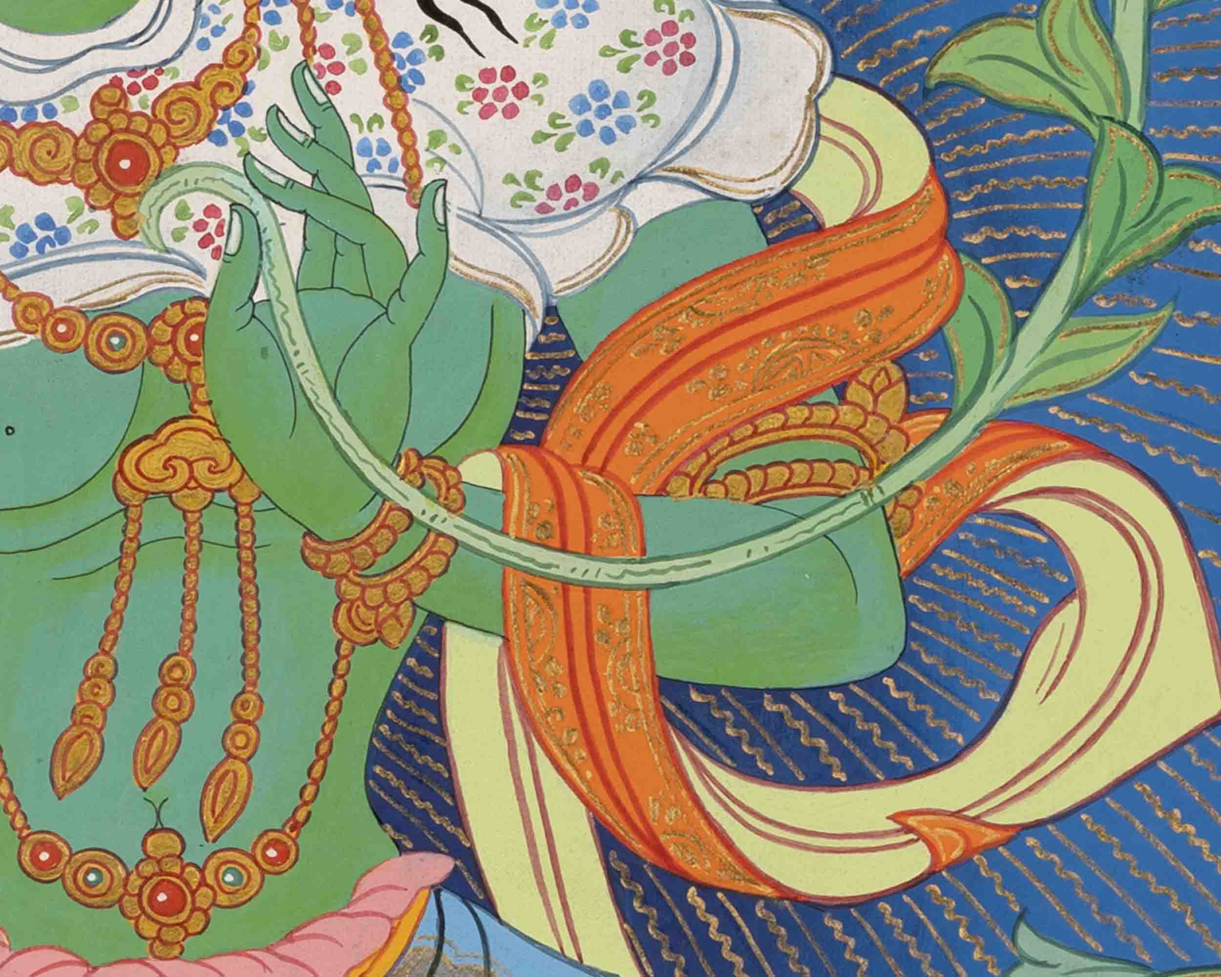 Healing Female Deity | Green Tara Thangka | Wall Decors