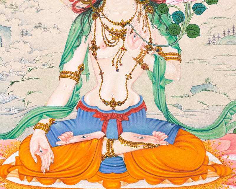 High Quality Digital White Tara Thangka Print | The Serene Goddess of Healing and Compassion