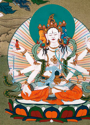 White Tara With Amitayus and Namgyalma Thangka | Long Life Deities | Tibetan Art