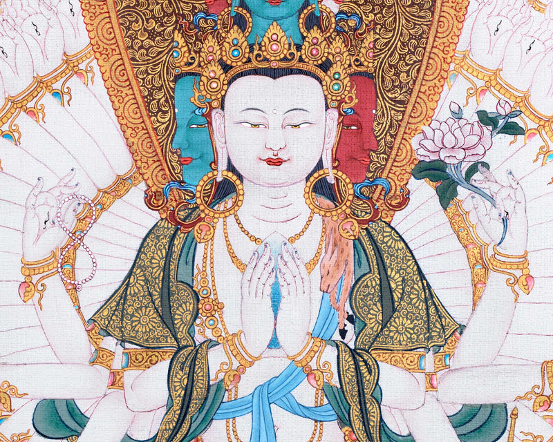 1000 Armed Avalokiteshvara Thangka Print | Traditional Tibetan Painting