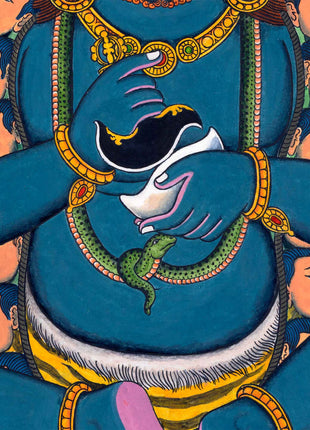 Traditional Newari Pauba Print Of 4 Armed Mahakala | High-Quality Giclee Print For Meditation