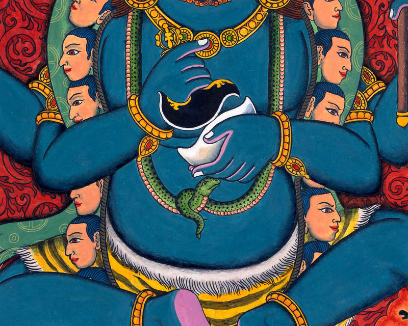 Traditional Newari Pauba Print Of 4 Armed Mahakala | High-Quality Giclee Print For Meditation