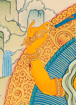 Manjushri Art Thangka | Finely Hand Painted in Cotton Canvas