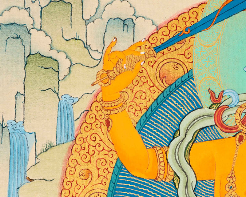 Manjushri Art Thangka | Finely Hand Painted in Cotton Canvas