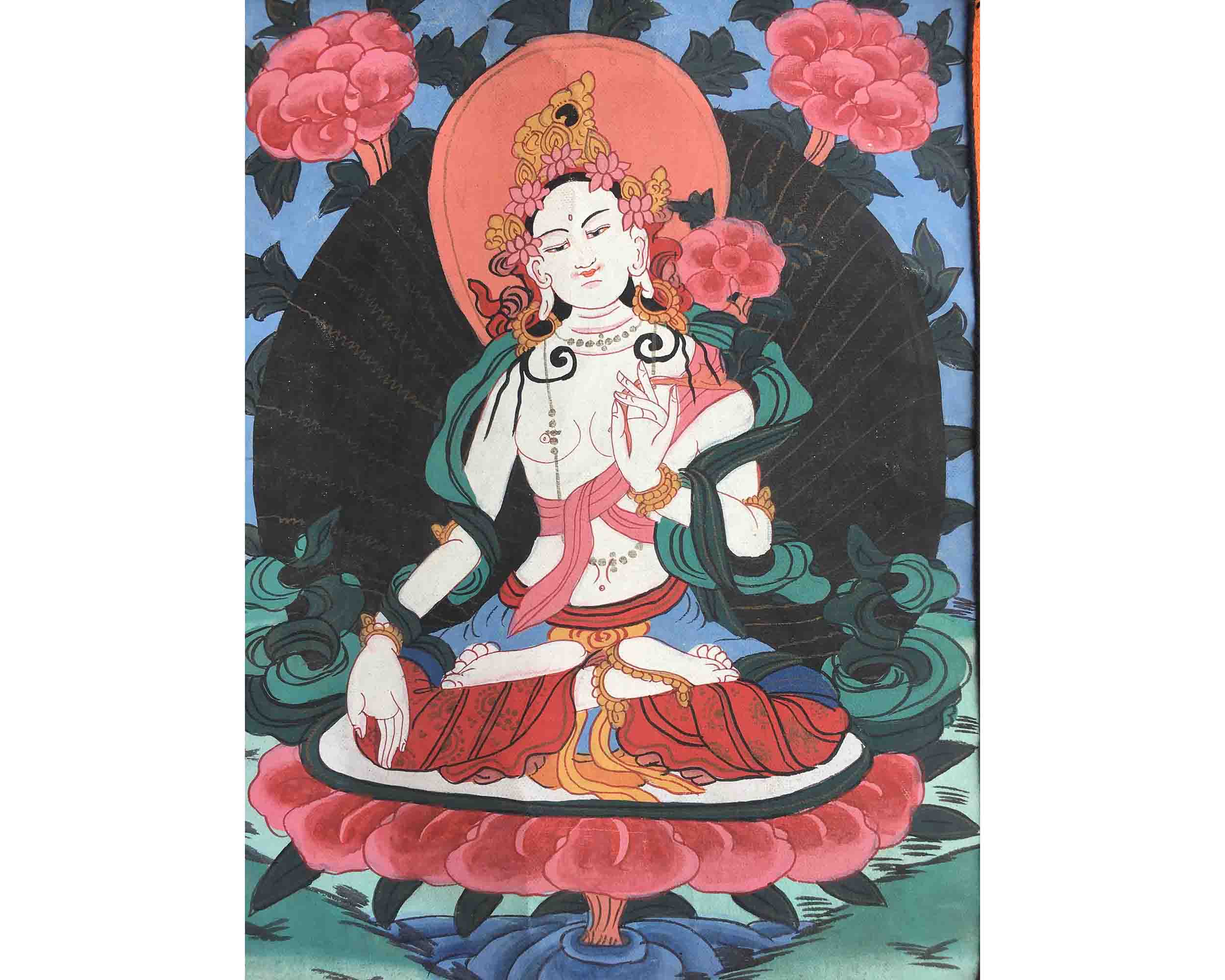 Vintage White Tara Thangka Painting | A Symbol of Serenity