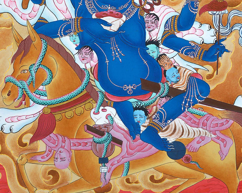 Himalayan Hand-Made Palden Lhamo Mantra Practice Thangka | Tibetan Deity Art On Cotton Canvas