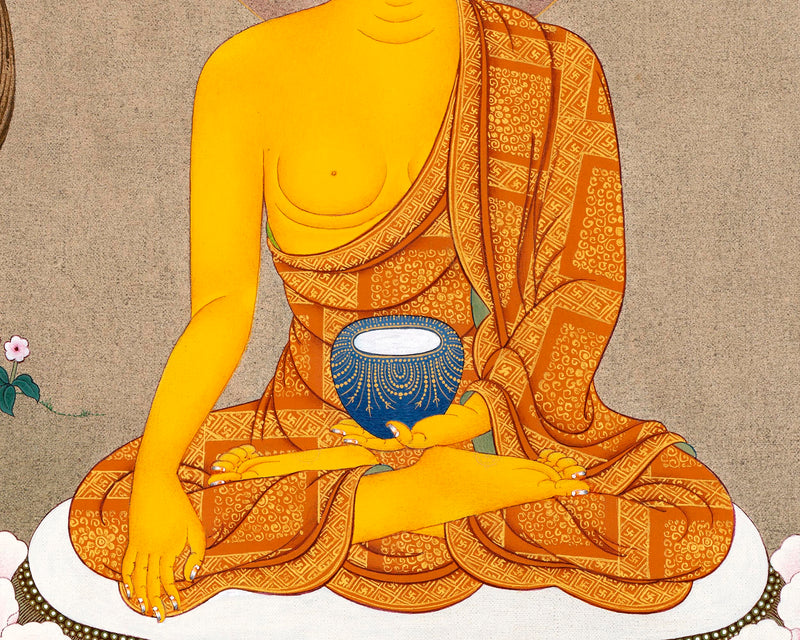 Shakyamuni Buddha | Buddha Thangka | Hand-Painted Thangka With 24K Gold and Natural Stone Colors