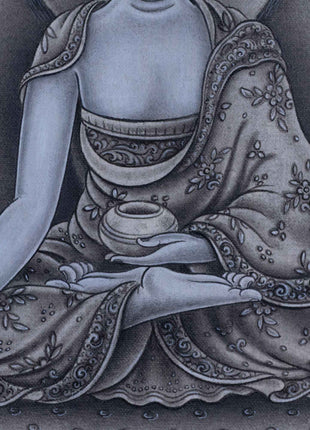 Traditional Siddhartha Gautama Drawing On Canvas | Nepali Pauba Painting Print Of Historical Buddha