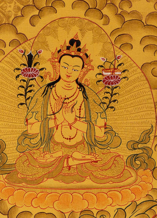 Gold Manjushree Thangka | Hand Painted Bodhisattva Art