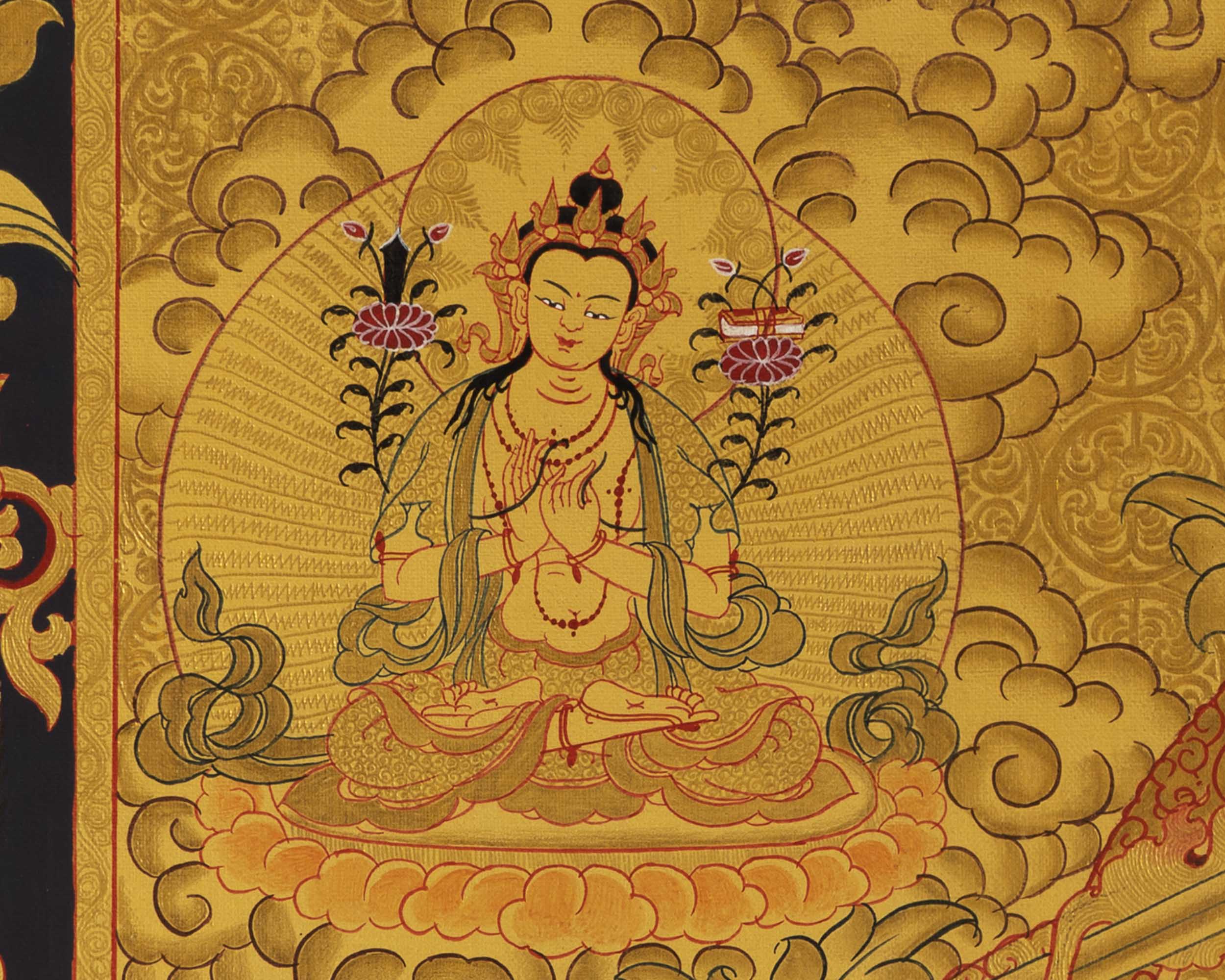 Gold Manjushree Thangka | Hand Painted Bodhisattva Art
