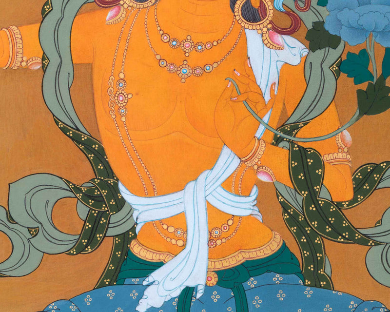 Deity Of Wisdom, Manjushri Buddhism Hand-Painted Thangka | Traditional Sacred Art for Daily Practice