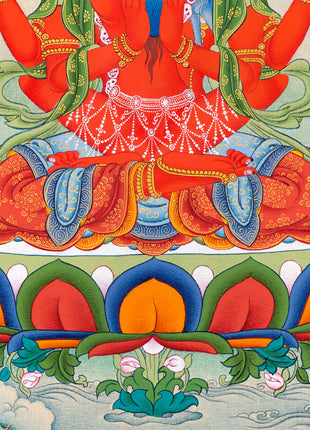 Red Chenrezig Thangka | Gyalwa Gyatso | Meditational Deity | Karma Kagyu Lineage