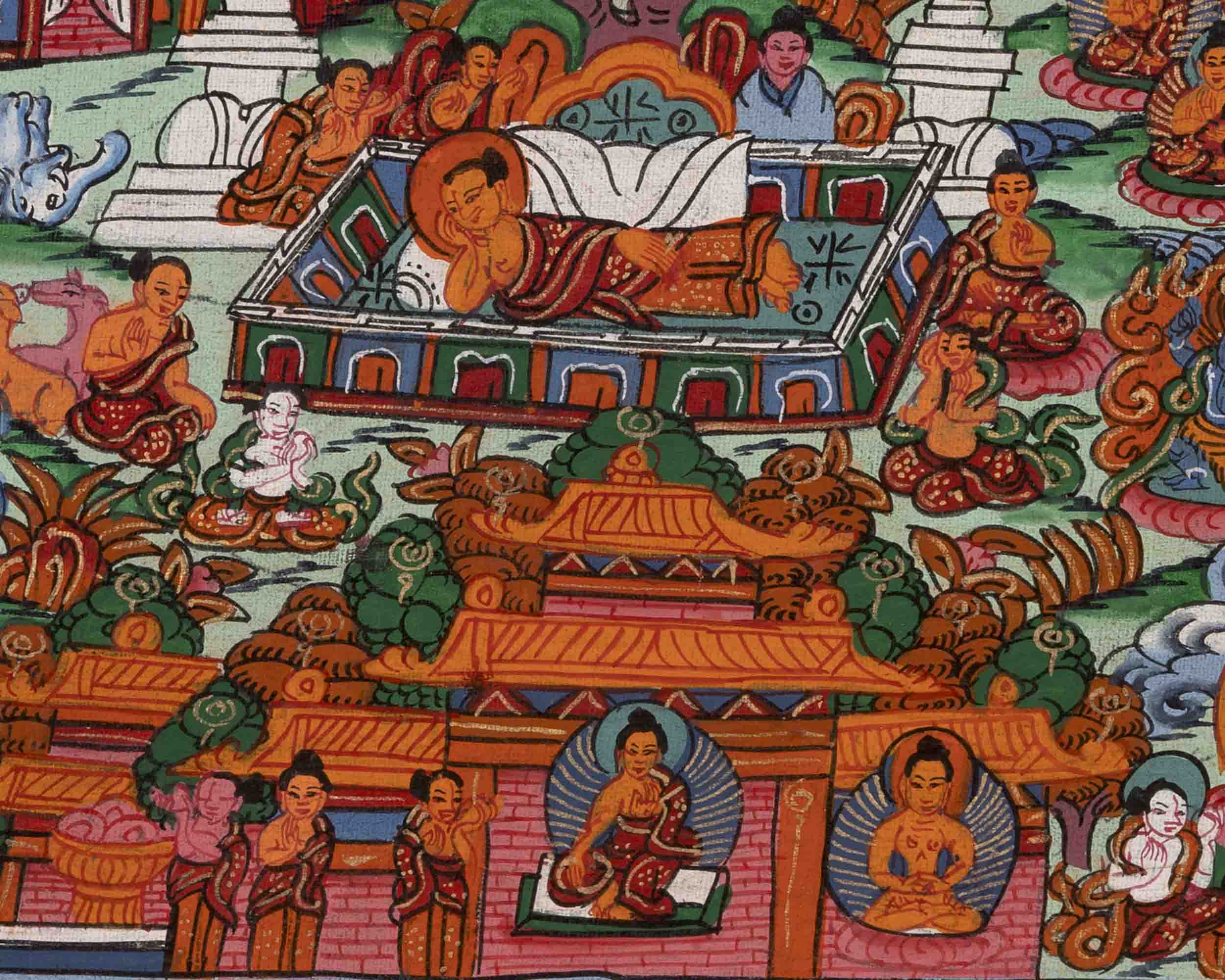 Shakyamuni Buddha's Life Story | Vintage Thangka | Wall Decors