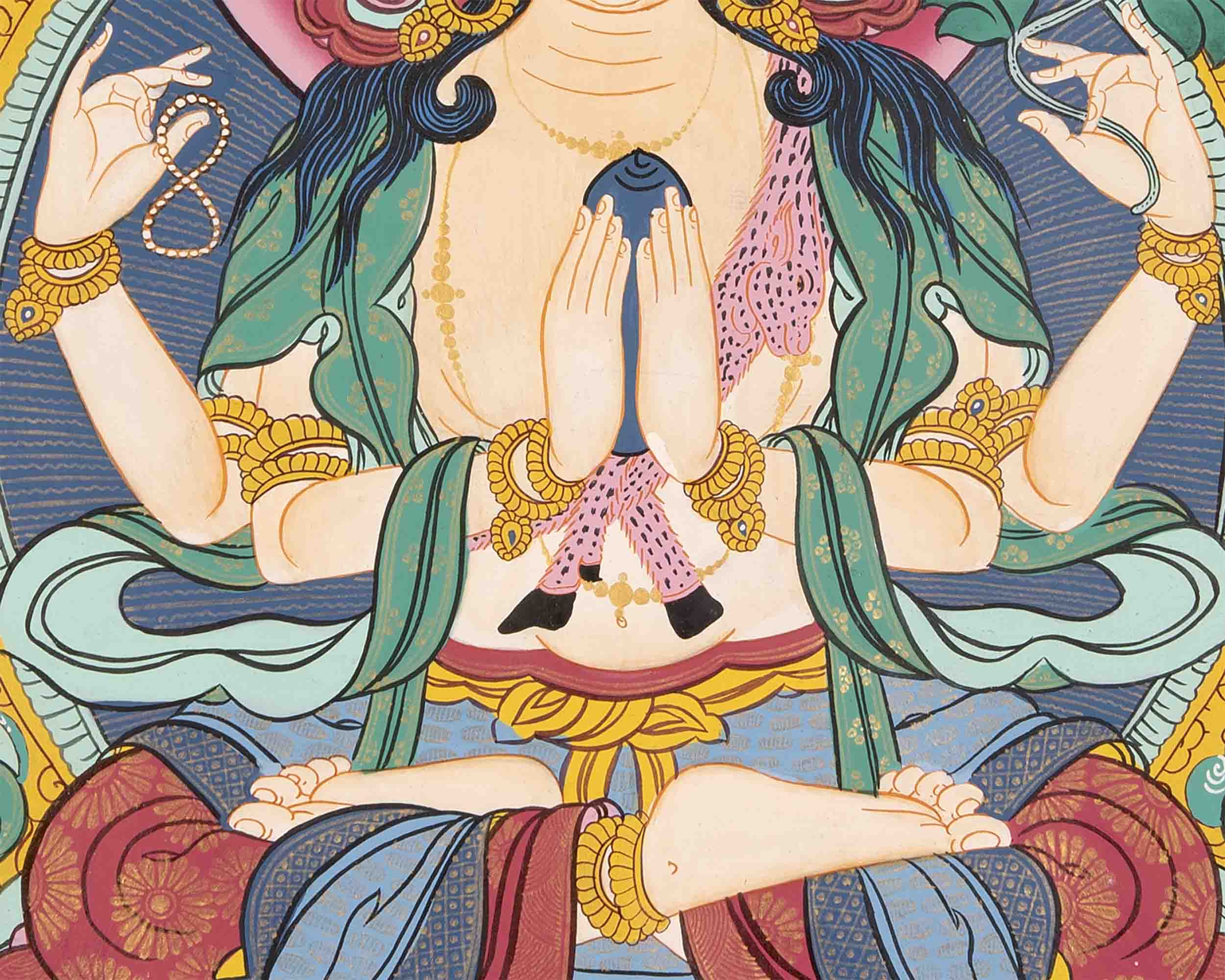 4 Armed Chengrezig With brocade | Mindfulness Meditation Object