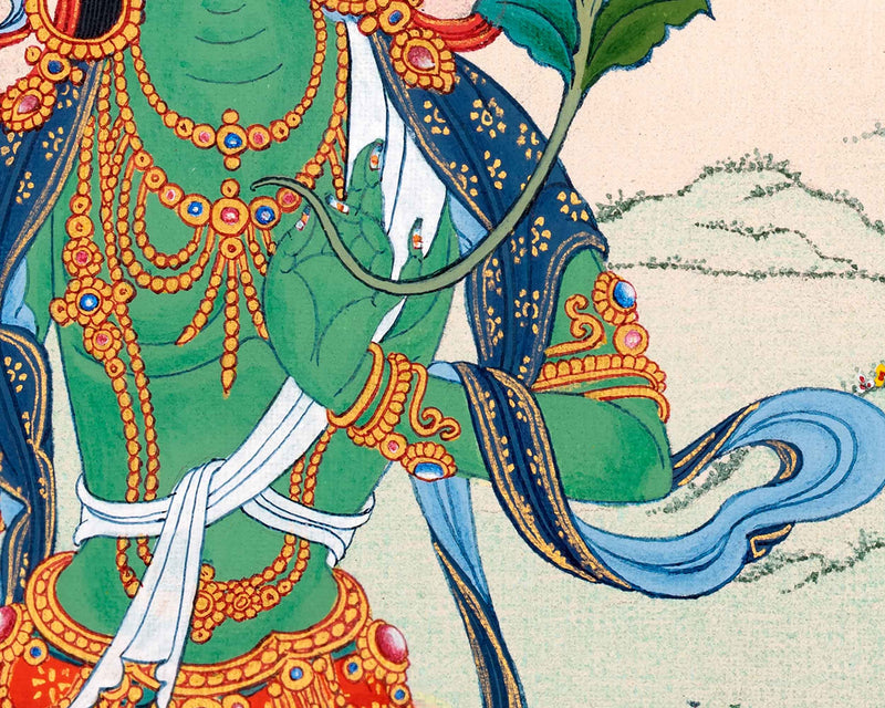 Green Tara Female Buddha Thangka | Traditionally Hand Painted Tibetan Art